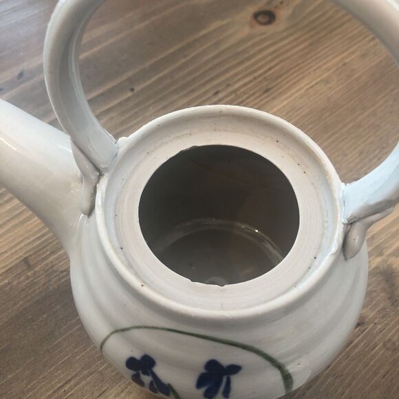 SIGNED SUSAN G POTTERY INDIVIDUAL TEAPOT GRAY GLAZED TEA POT WITH LID FLOWERS - Picture 8 of 9